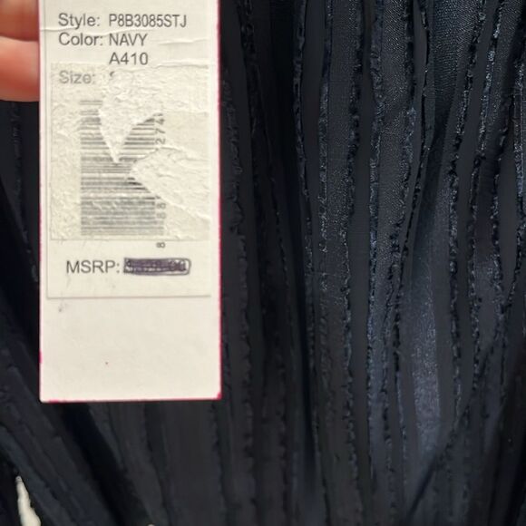 PARKER (NWT) Smocked Off-The-Shoulder Smocked Neck Navy Blouse, Striped, Size S - Picture 8 of 11